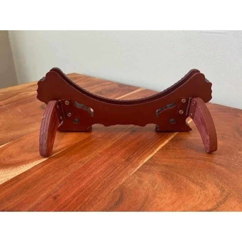 Dragon Display Stand Mahogany Easel For Plates 7.5in Vintage Tider Glass Carved